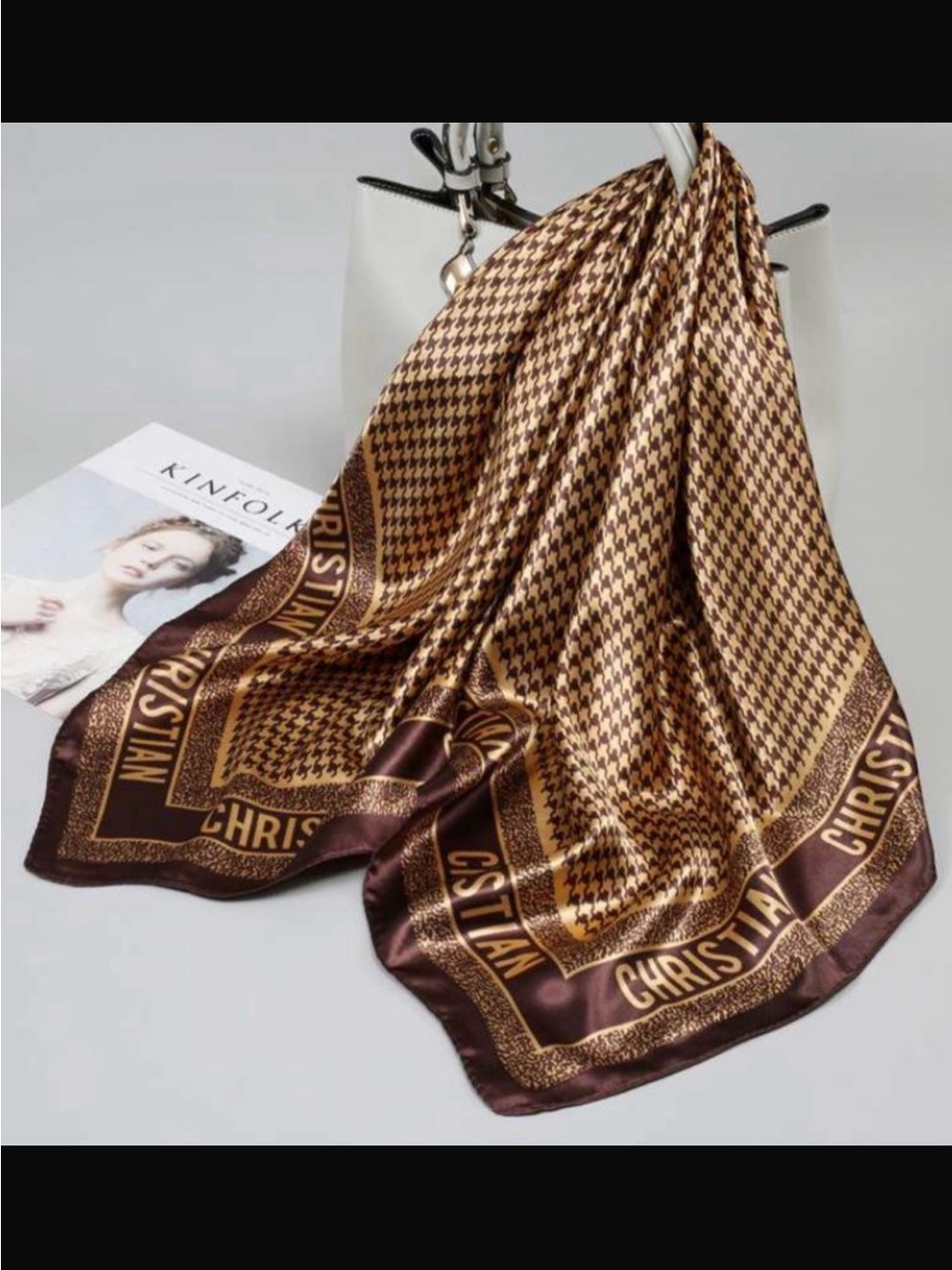 Luxury Patterned Satin Scarf - Picture 8 of 16